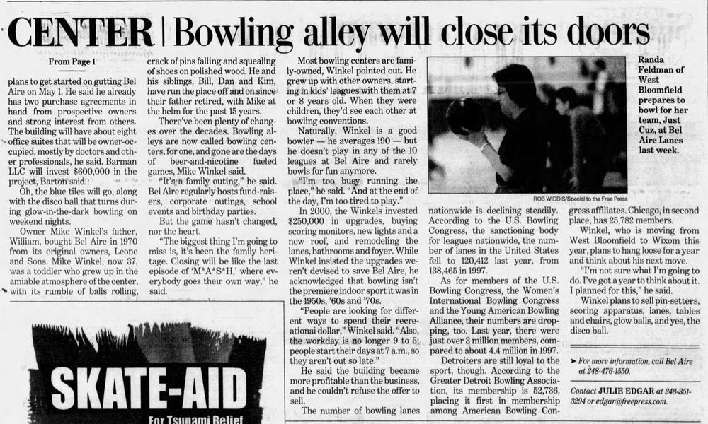 Bel Aire Lanes - Feb 2005 Article On Closing (newer photo)